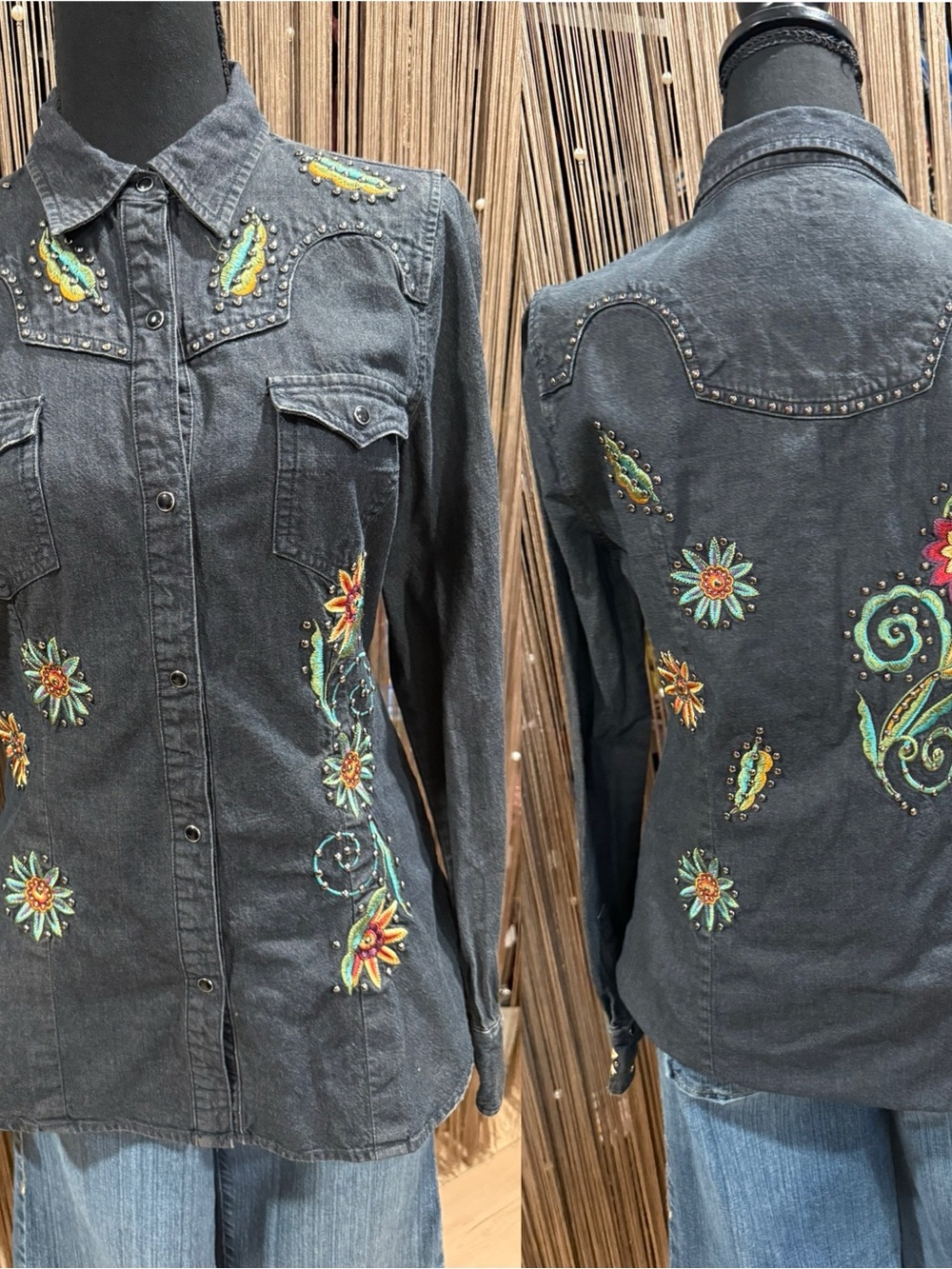 Stetson Black Embroidered Western Button-Down Shirt